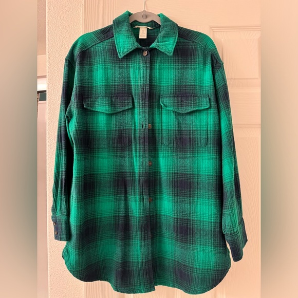 H&M flannel button up shirt (green-blue) - Picture 3 of 6